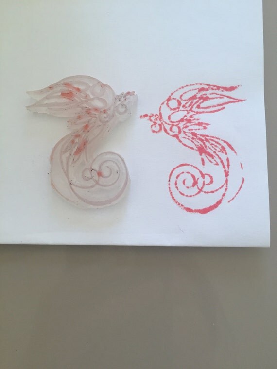 Phoenix clear rubber stamp by HandCarvedStuffs on Etsy