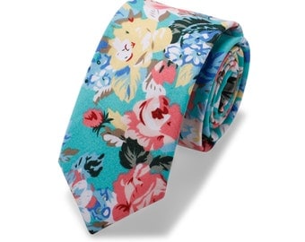 25% OFF TIE SALE! Wedding Men's necktie, Green Floral necktie, Cotton Skinny Tie.