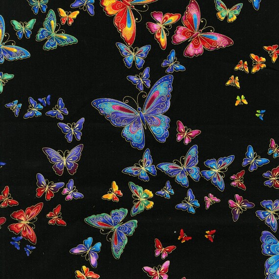 Timeless Treasures Metallic Butterflies Woven Cotton Fabric