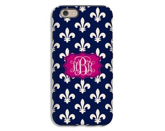 Fleur de lis iPhone 7 case, navy iPhone 7 Plus case, monogram iphone 6s/6s Plus/6/6 Plus/5s/5 cases, 3D iPhone cases, back to school
