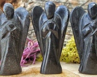 Black Tourmaline Crystal Angel - Hand Carved figurine Guardian Gem Stone for Crystal Grids or Terrarium 270