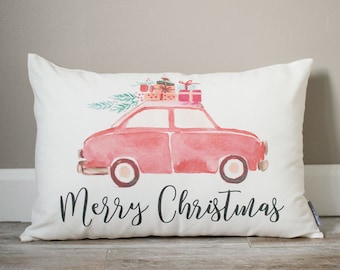 Merry Christmas Pillow | Christmas Red Car Pillow | Holiday Pillow | Christmas Gift | Rustic Decor | Holiday Decor | Christmas Decor