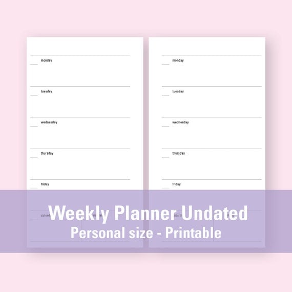 personal size weekly planner undated printable weekly planner