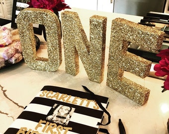 Gold Birthday ONE Standalone Letters Sparkle/ Metallic
