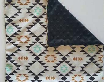 Navajo Minky security blanket.Lovey Blanket.Aztec baby blanket.Designer Minky Blanket.Baby boy shower gift.Aztec security blanket