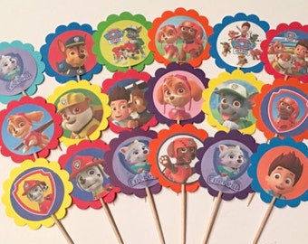 12 Paw Patrol party decoration, Paw Patrol cupcake toppers OR party tags, Paw Patrol birthday favors, Paw Patrol party favors