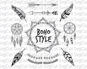 Boho style SVG, Ethnic svg designs for Silgouette and Cricut, Boho dreamcatchers and feathers, Svg Dxf Png digital DIY project files