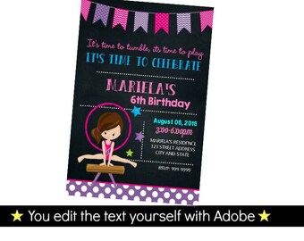 Gymnastics Invitation - Gymnastics Birthday Invitation - Printable birthday party invite - INSTANT PDF DOWNLOAD