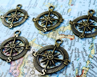 Compass charms 10 bronze vintage style nautical pendant charm jewellery supplies C3