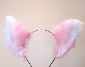 Cat ears Kitty Fox ears Pink White Headwear Furry Animal Headband Costume