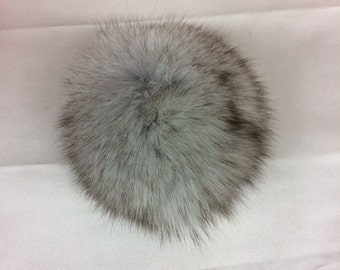 Light Grey With Brown Tips Natural Genuine Fur Pom Pom Ball 3''-3.5''Width