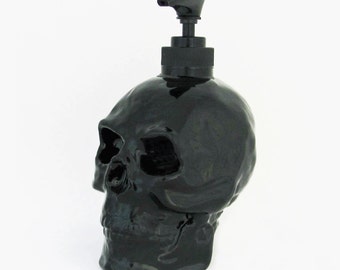 Skull Soap Dispenser Halloween Horror Pirate Haunted House Friday 13th Decor Bath Vanity Kitchen Decoration in Black Gloss or Matte Finish