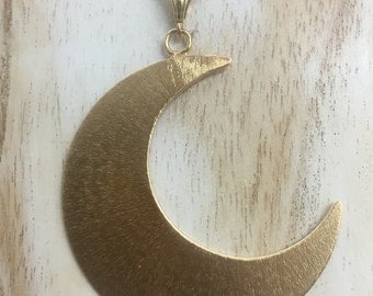 Large Statement Crescent Moon Necklace, Gold Plated Sterling Silver Bohemian Moon, Pagan Moon Necklace, 2 Inch Large Waxing Waning Moon