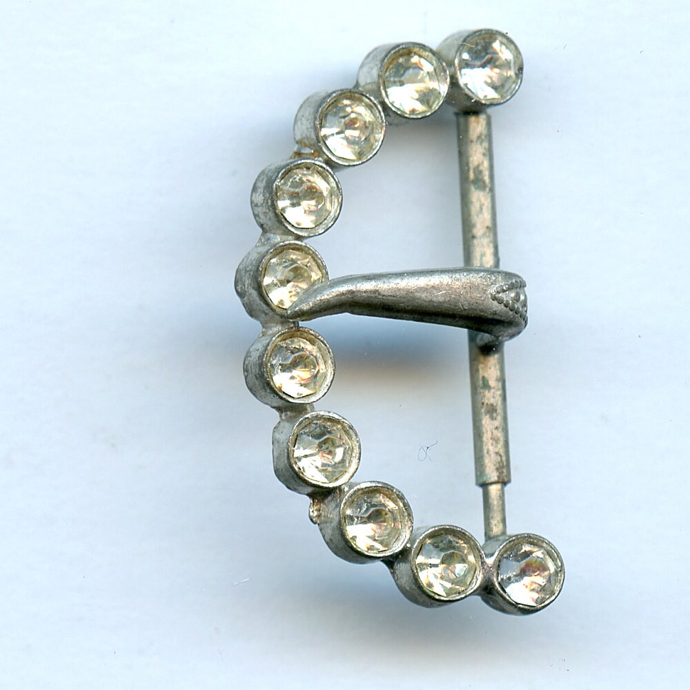 Rhinestone Belt Buckle Clasp Vintage One Piece Silver Tone