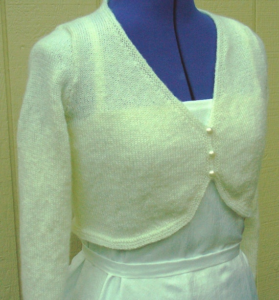 Polar White Knit Bolero Shrug Angora blend yarn size by Zuuzuu