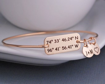 Gold Latitude Longitude Bracelet, Anniversary Gift for Wife, Christmas Gift for Her, Custom Coordinate Jewelry, Location Jewelry