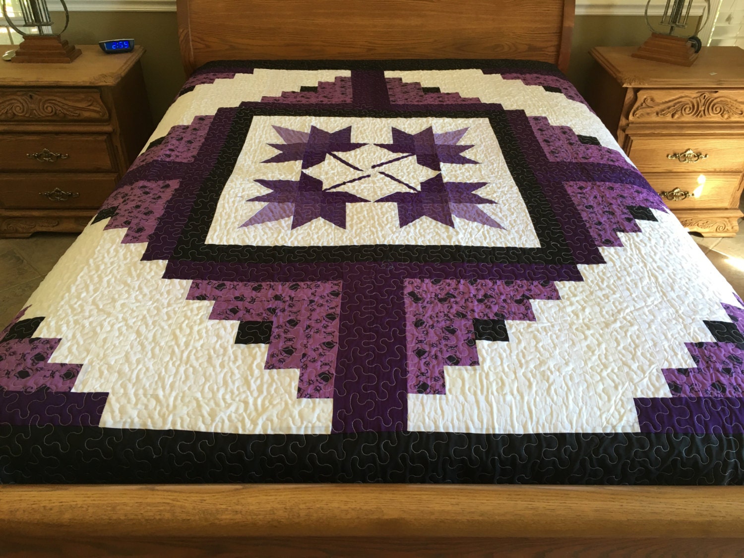 Over King size Maple Leaf & Log cabin QUILT by lovequilting