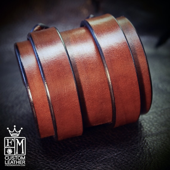 Leather cuff bracelet Double strap 3" rich brown bridle Leather custom made for you in NYC by Freddie Matara