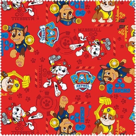 Paw Patrol Rescue Stack Cotton fabric on red Last 25 Inches