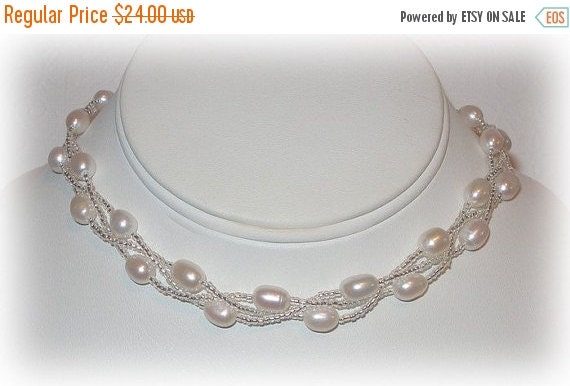 ON SALE 15% OFF Braided Pearl Necklace in White by livelovebead