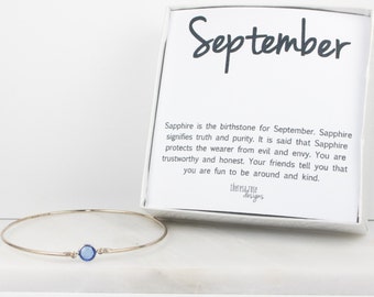 September Birthstone Swarovski Sapphire Sterling Silver Bangle Bracelet, Sterling Silver Bracelet, Sapphire Bangle Bracelet #763