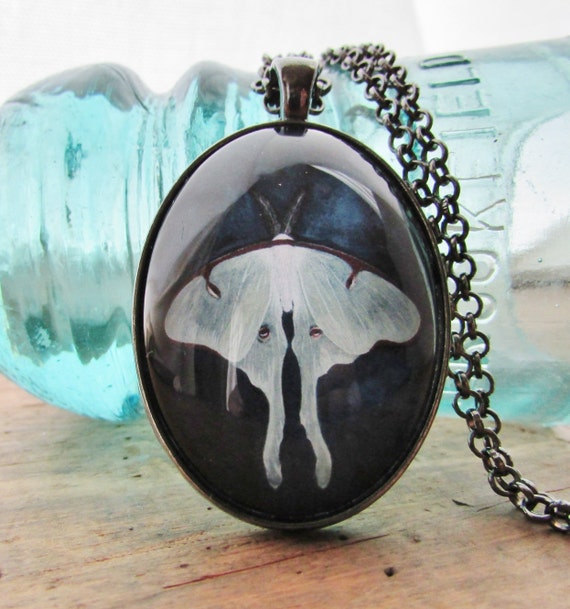 Glass Pendant - Statement Necklace - Luna Moth - Luna Moth Jewelry - Spiritual Jewelry - Spirit Animal - Gift for Friend - Original Art