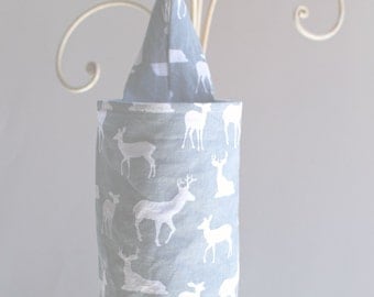 Fabric Plastic Grocery Bag Holder Deer Silhouette Cool Grey