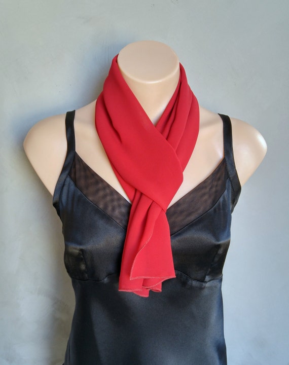 Red Chiffon Scarf - Perfect Summer Skinny Scarf - 56 inches long by 12 inches wide