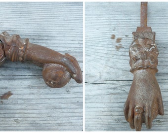 Vintage Antique 1900 old French cast iron hand door knocker /door knob/handle