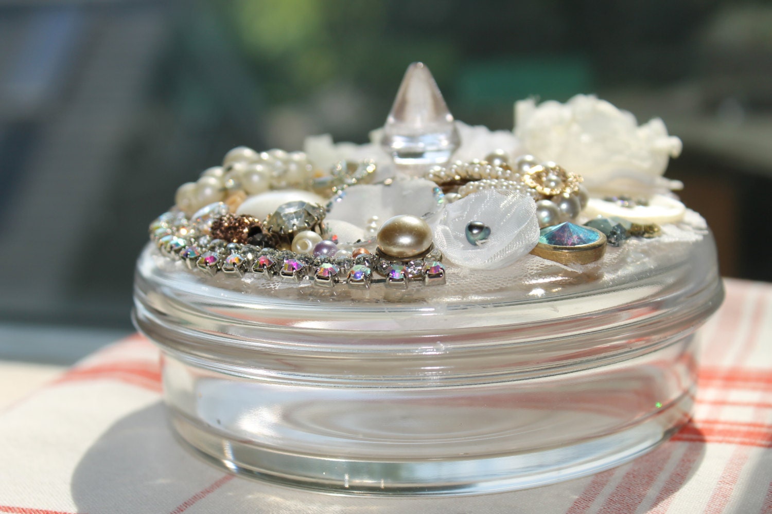 Decorative trinket glass dish embellished vanity jar gift