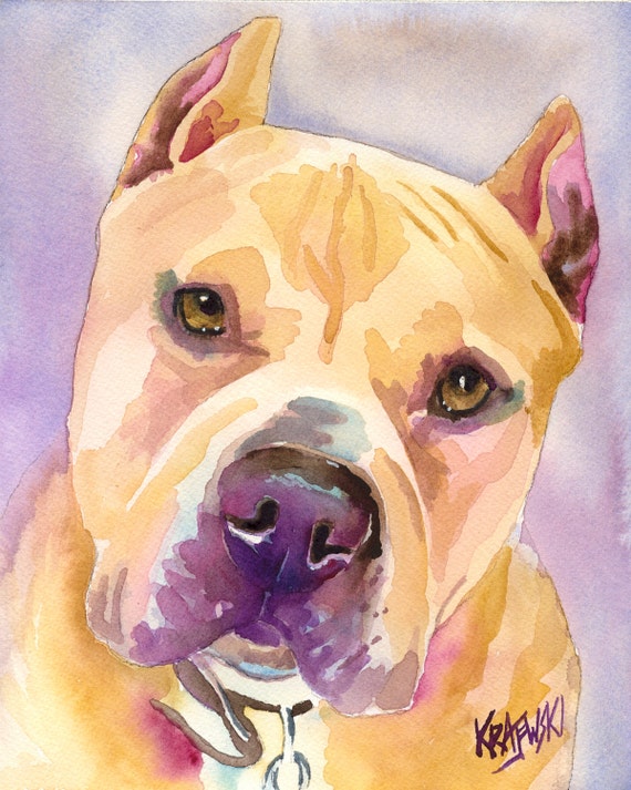 Pit Bull Art Print of Original Watercolor Painting 8x10