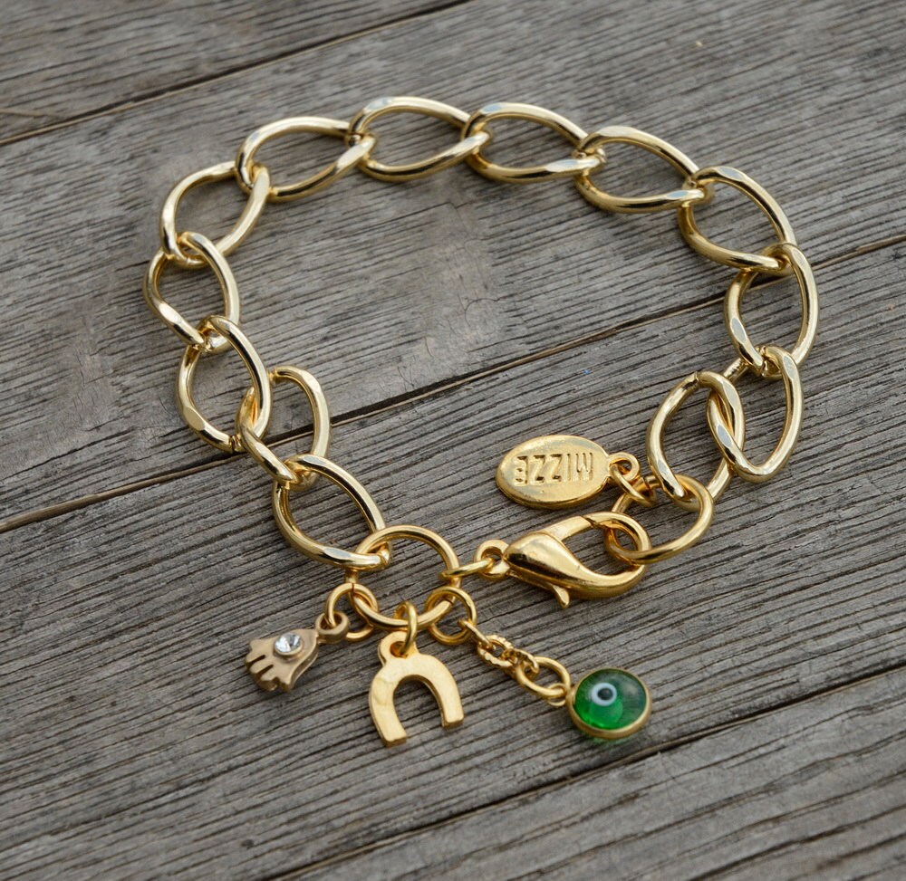 Gold Link Bracelet with Good Luck Charms