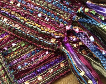 handwoven scarf in woodland hues