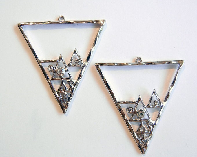 Pair of Triangle Outline Charms Silver-tone Rhinestone Accents