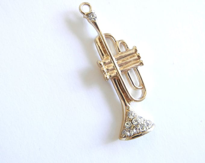 Gold-tone Trumpet Pendant with Rhinestone Accents