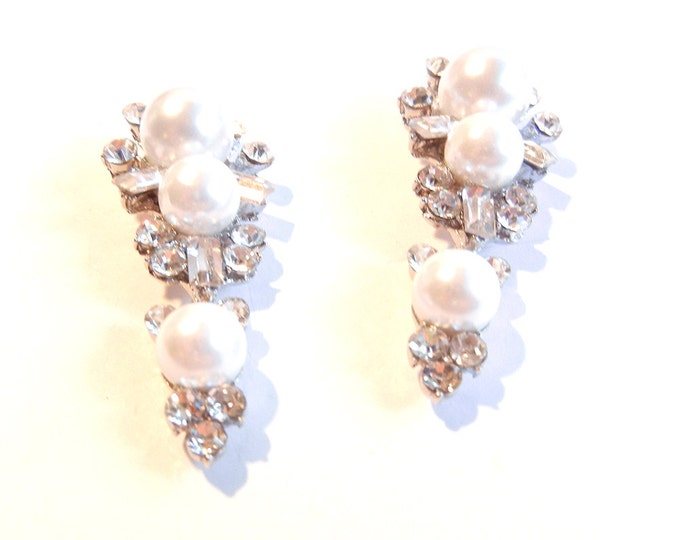 Pair of Silver-tone Rhinestone Faux Pearl Drop Charms