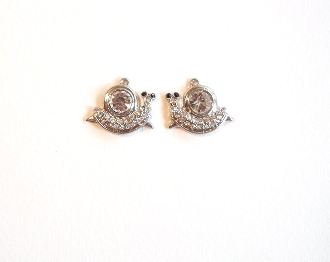 Pair of Small Silver-tone Snail Charms with Rhinestones