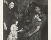 Original Vintage Photograph Man Woman Girls Family Pose by Christmas Tree 1940s