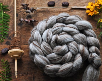 Merino Natural Undyed Wool Roving Combed Top Spinning or Felting Fiber Humbug Blended Top - 4 oz