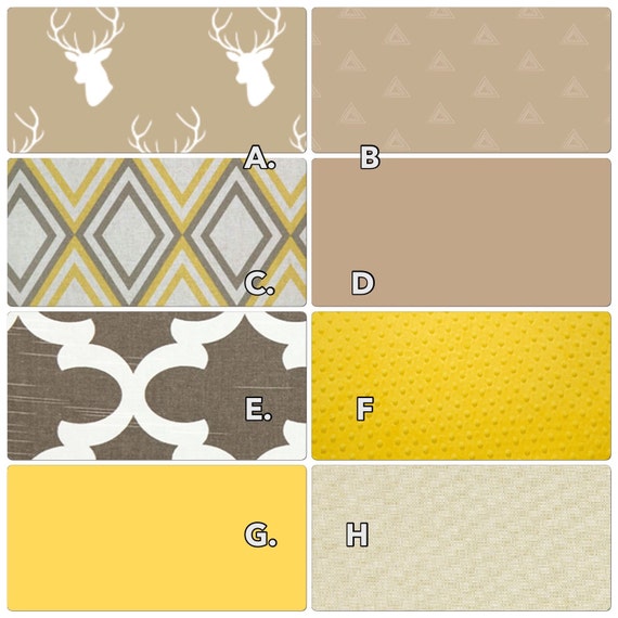 Crib Bedding Set Stag Yellow Taupe Linen Gender Neutral