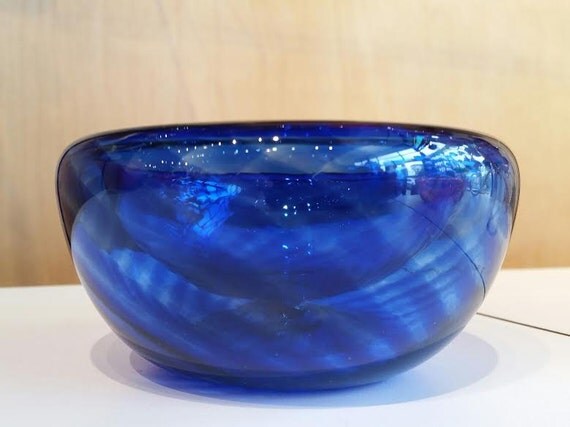 Blue Blown Glass Bowl 4.5 Double-Wall Style Made in