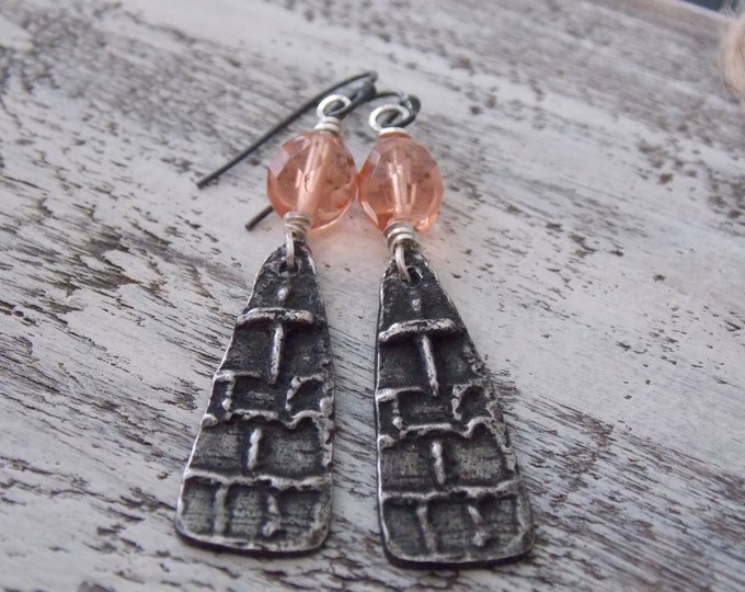 Rustic Cross Earrings Czech Glass Artisan Pewter Rugged Cross Dangle Earrings Sterling SIlver Spiritual Boho Woodland Earrings