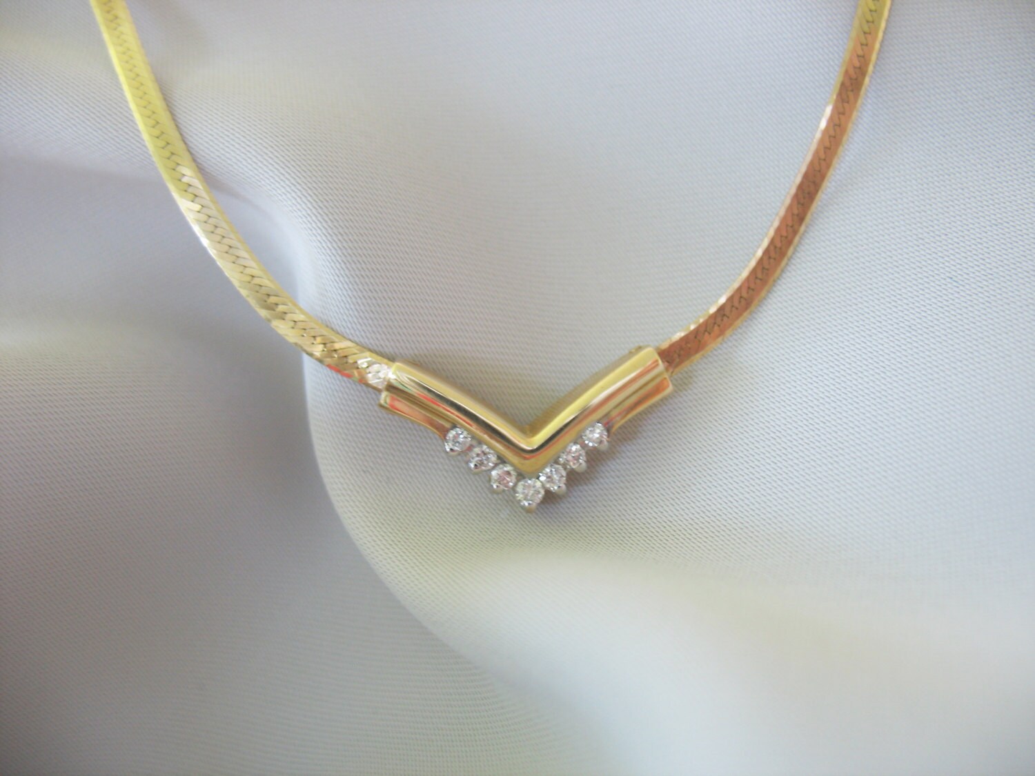 Diamond Chevron Necklace V Shape 14k solid yellow gold