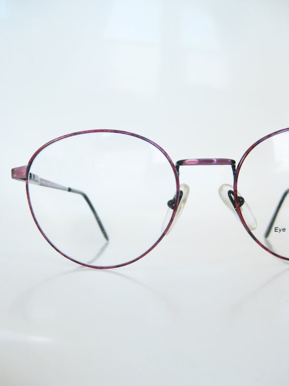 Vintage 1980s Round Eyeglasses Dark Rose Metallic Shiny 80s