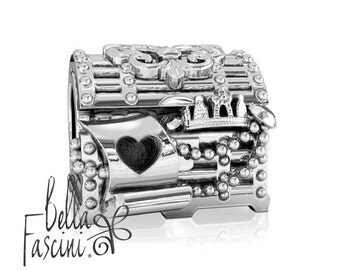 Jewelry Box Fleur De Lis Treasure Chest Bead Charm - 925 Silver - Fit Pandora and Compatible European Brand Bracelets - BELLA FASCINI® F-65N