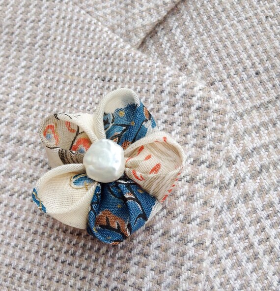 Mens Lapel Pin Flower Kanzashi Pin Japanese Linen Custom Lapel