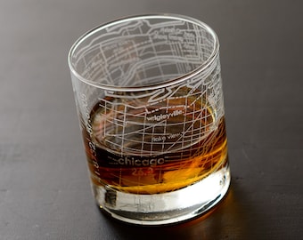 Chicago 26.2 Marathon Map Rocks Glass
