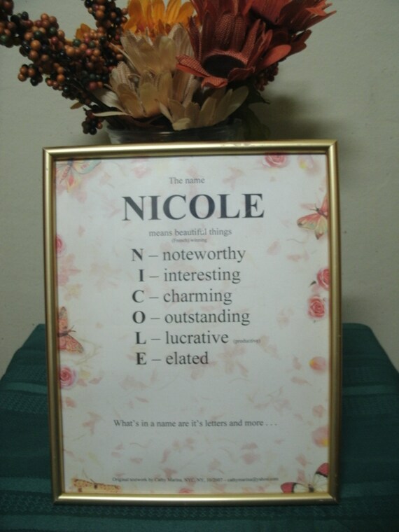 Items Similar To Female Name Meaning Nicole Framework On Etsy 2444