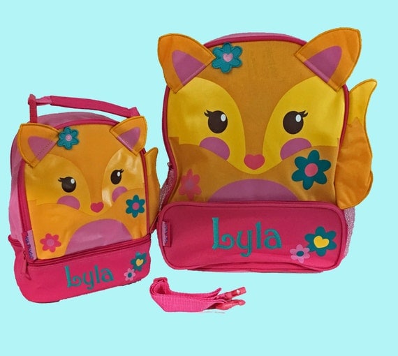 Personalized Stephen Joseph FOX Themed Sidekick Backpack and Lunch Pal Lunchbox
