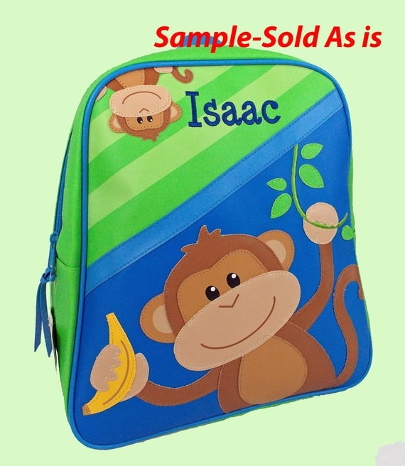 SAMPLE Personalized Stephen Joseph GoGo Backpack BOY MONKEY Themed Backpack-Reduced Price-Sold As Is with the name Isaac already on it